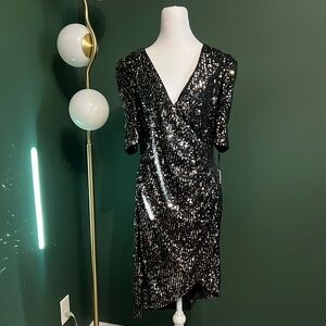Calvin Klein Black Sequin Asymmetrical Sheath Dress - Sz 12